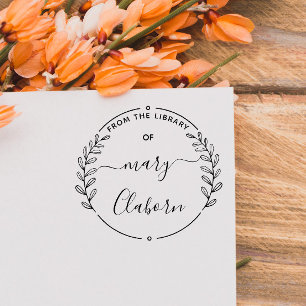 Elegant Classic Leaves Book From The Library Of Self-inking Stamp