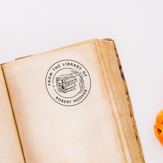 Elegant Classic Leaves Book From The Library Of Self-inking Stamp (Creator Uploaded)