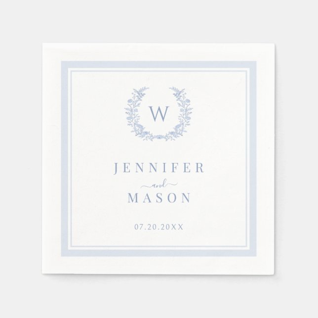 Elegant Classic Light Blue Boho Monogram Wedding Napkin (Front)