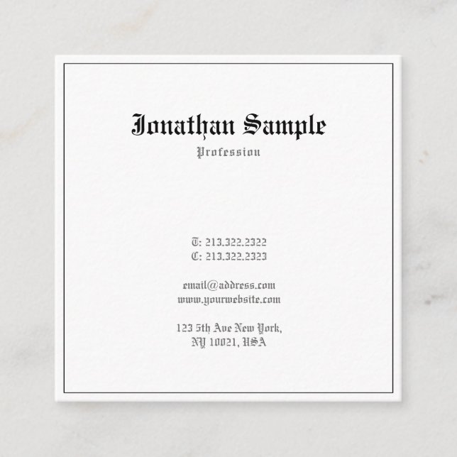 Elegant Classic Look Nostalgic Design Old English Square Business Card (Front)