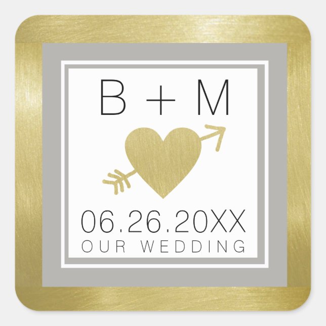 elegant classic love monogram, weddings square sticker (Front)