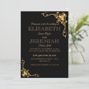 elegant Classic luxurious black gold wedding Invitation