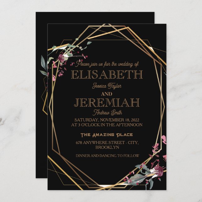 elegant Classic luxurious black wedding Invitation (Front/Back)