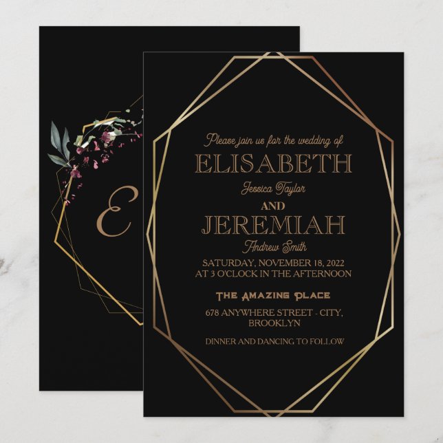 elegant Classic luxurious black wedding Invitation (Front/Back)