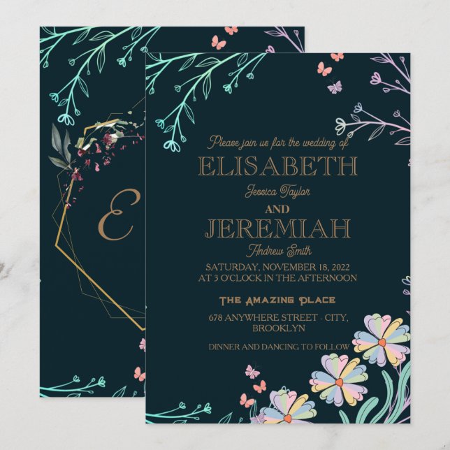elegant Classic luxurious green wedding  Invitatio Invitation (Front/Back)