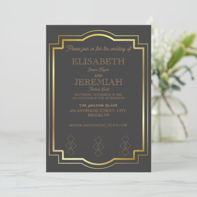 elegant Classic luxurious grey gold wedding  Invitation (Standing Front)