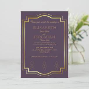 elegant Classic luxurious purple gold wedding  Invitation