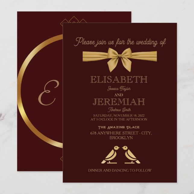 elegant Classic luxurious red gold wedding Invitation (Front/Back)