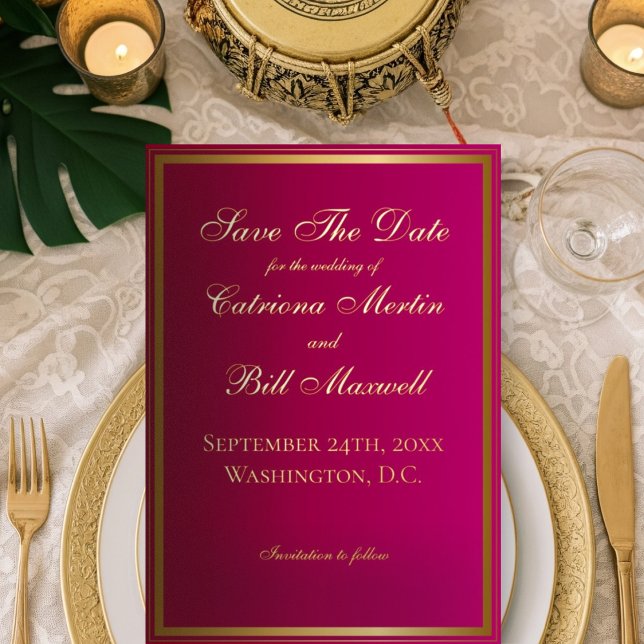 Elegant Classic Magenta and Gold Save the Date (Creator Uploaded)