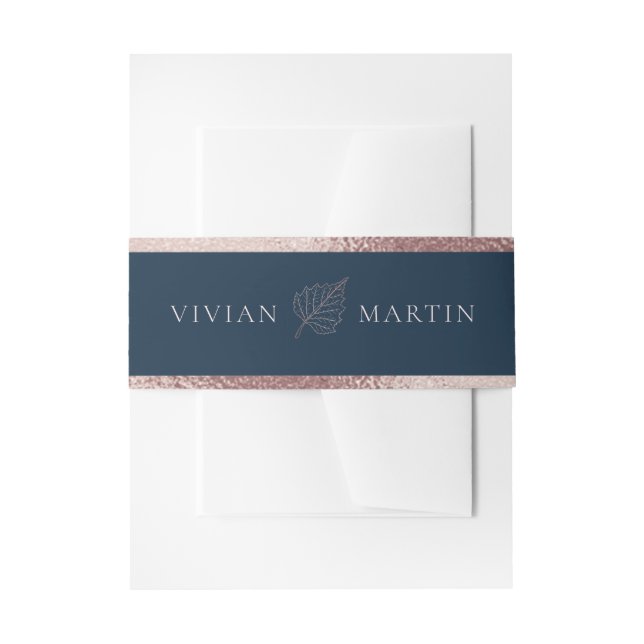 Elegant Classic Matt Rose Gold Leaves Wedding  Invitation Belly Band (Front Example)