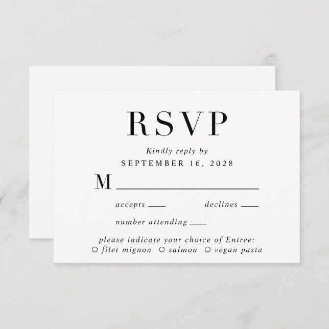 Elegant Classic Menu Choice Wedding RSVP Card (Front/Back)