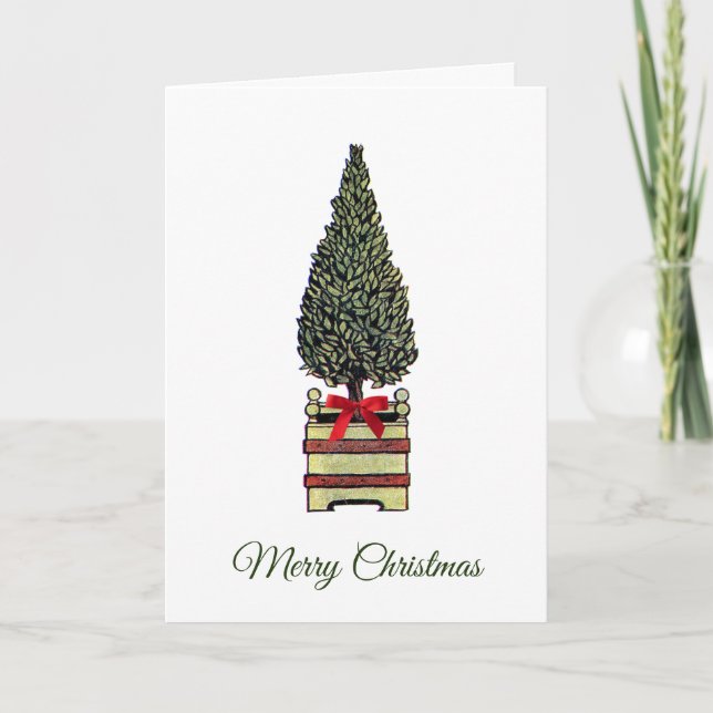Elegant Classic Merry Christmas Tree Boxwood Bow Card (Front)