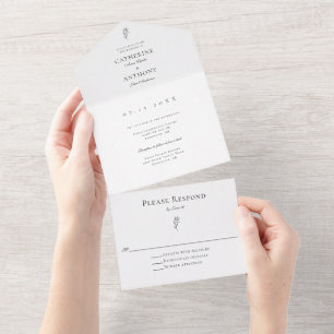 Elegant Classic Minimalist Botanical Leaf Simple  All In One Invitation