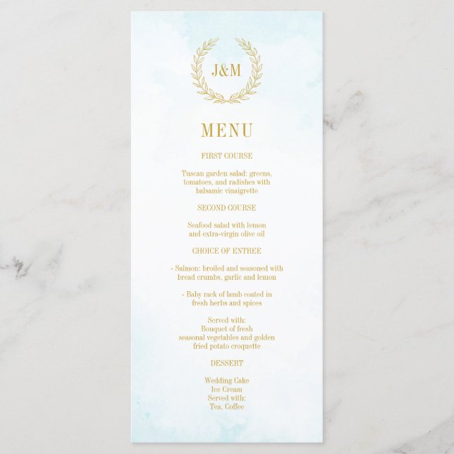 Elegant Classic Minimalist Monogram Turquoise Menu (Front)