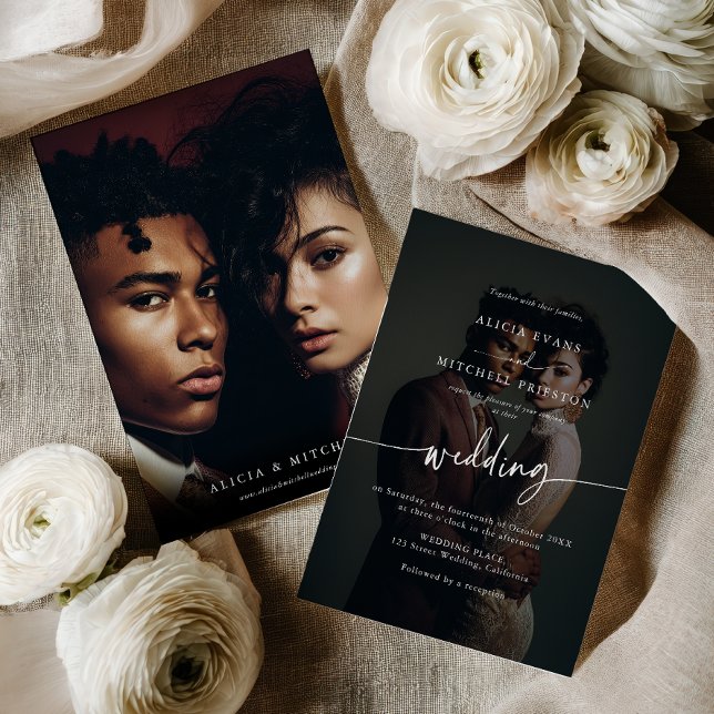 Elegant Classic Minimalist Script Wedding 2 Photo Invitation (Elegant Classic Minimalist Script Wedding 2 Photo Invitation)