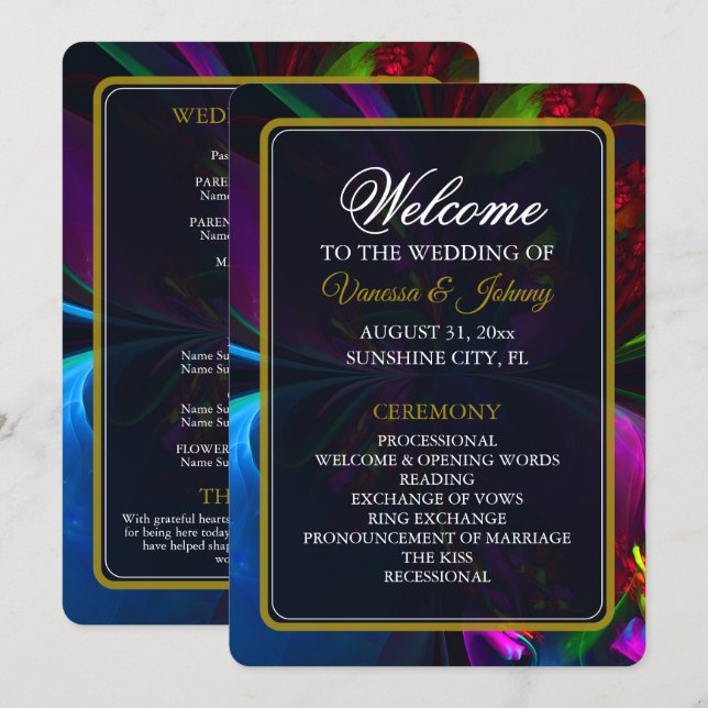 Elegant Classic Modern Floral Pattern #902 Wedding Programme (Front/Back)