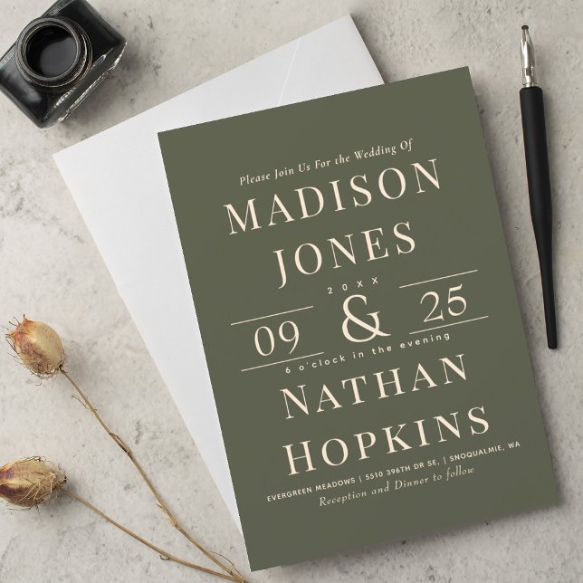 Elegant Classic Modern Olive Green Wedding Invitation (Creator Uploaded)