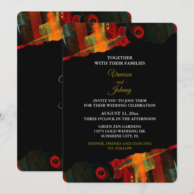 Elegant Classic Modern Trendy Pattern #903 Wedding Invitation (Front/Back)