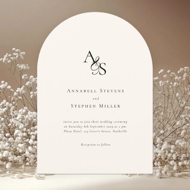 Elegant, Classic, Monogram, Beige, Arch Wedding Invitation (Elegant, Classic, Monogram, Beige, Arch Wedding Invitation)