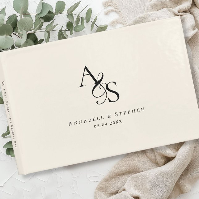 Elegant, Classic, Monogram, Beige, Wedding Guest Book (Elegant, Classic, Monogram, Beige, Wedding Guest Book)