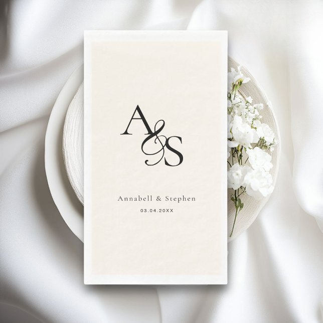 Elegant, Classic, Monogram, Beige, Wedding Napkin (Elegant, Classic, Monogram, Wedding Paper Guest Towels, Napkins. Beige)