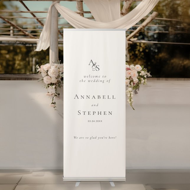 Elegant, Classic, Monogram, Beige, Wedding Retractable Banner (Creator Uploaded)