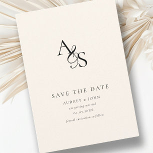 Elegant, Classic, Monogram, Beige, Wedding Save The Date