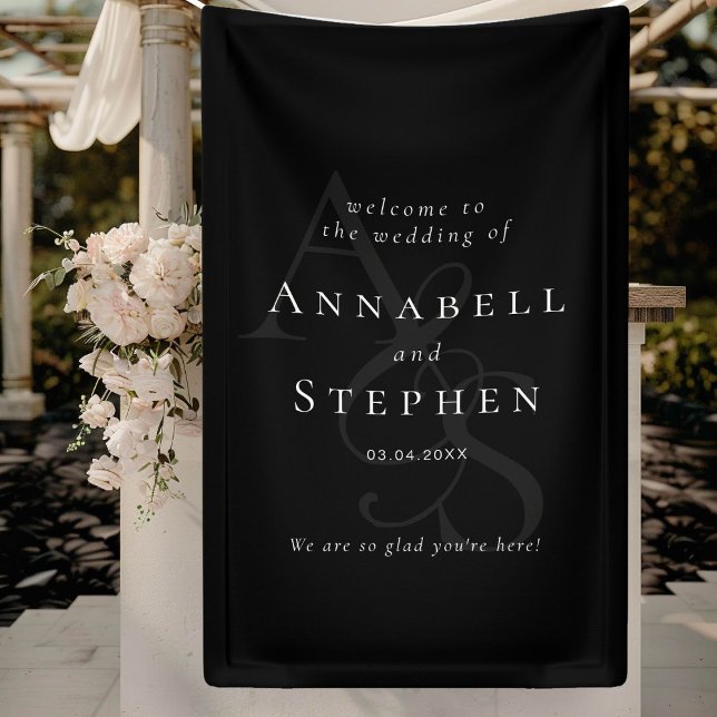 Elegant, Classic, Monogram, Black, Wedding Banner (Elegant, Classic, Monogram, Black and White, Wedding Banner)
