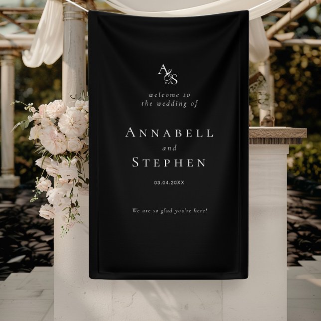Elegant, Classic, Monogram, Black, Wedding Banner (Elegant, Classic, Monogram, Black, Wedding Banner with your Name & Date.)