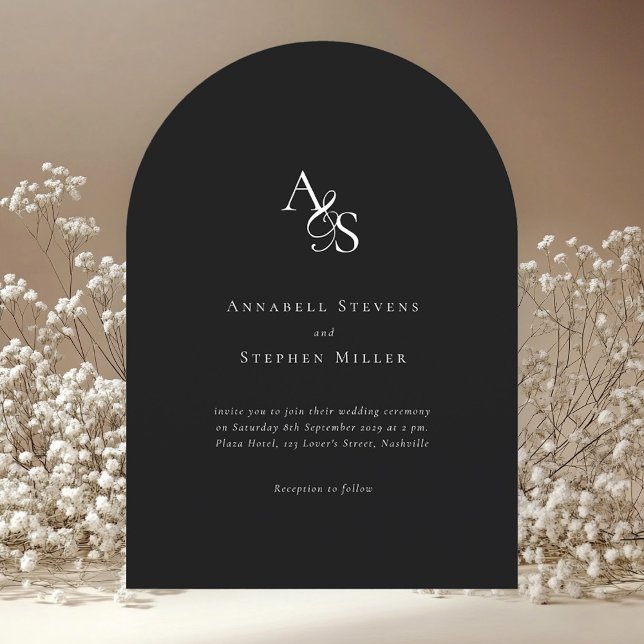 Elegant, Classic, Monogram, Black, Wedding Invitation (Elegant, Classic, Monogram, Black, Wedding Invitation)