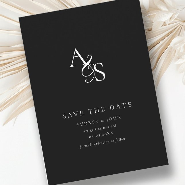 Elegant, Classic, Monogram, Black, Wedding Save The Date (Elegant, Classic, Monogram, White, Wedding Save The Date.  Black + White, Print & Download.)