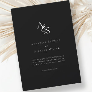 Elegant Classic Monogram Black-White Wedding Invitation