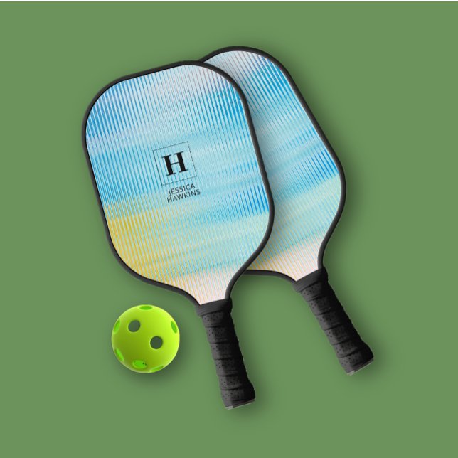 Elegant Classic Monogram Blue Prism Glass Personal Pickleball Paddle (Creator Uploaded)