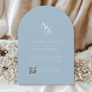 Elegant, Classic, Monogram, Blue, QR Code Wedding Invitation