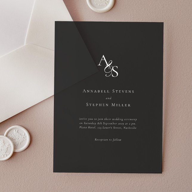 Elegant, Classic, Monogram, Dark Grey Wedding  Acrylic Invitations (Creator Uploaded)