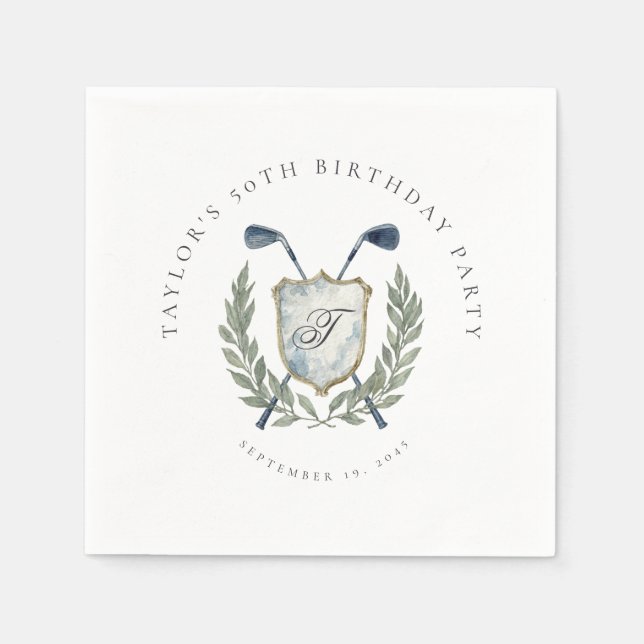 Elegant Classic Monogram Golf Crest Birthday Party Napkin (Front)