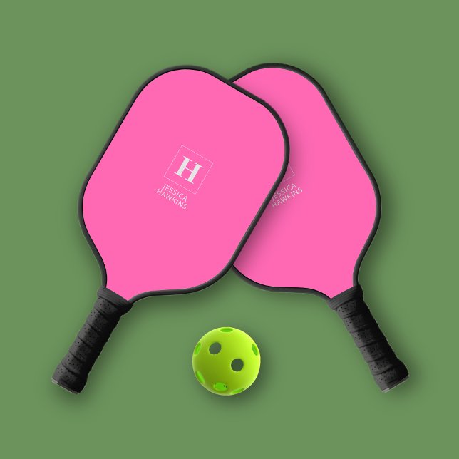 Elegant Classic Monogram Hot Pink Personal Pickleball Paddle (Creator Uploaded)