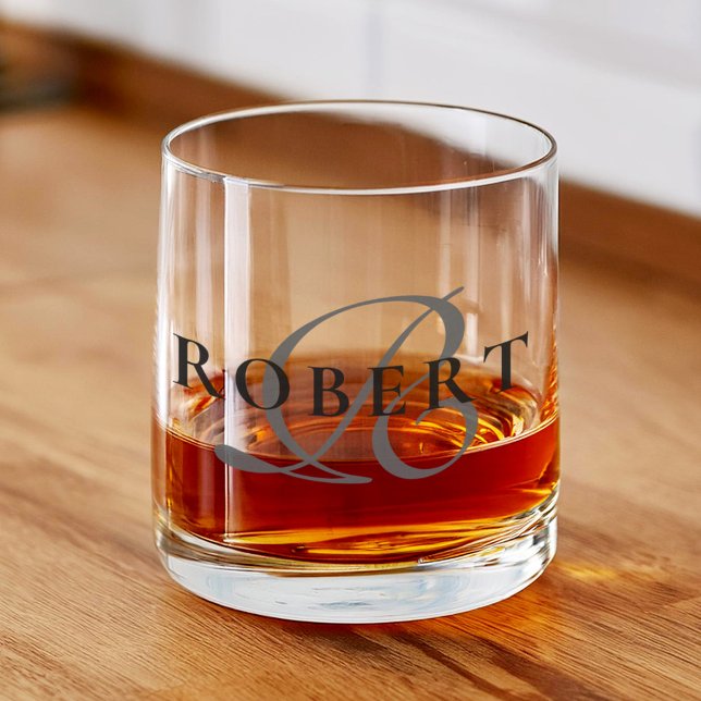 Elegant Classic Monogram Initial Name Whiskey Glass (Creator Uploaded)