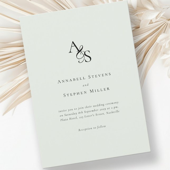 Elegant, Classic, Monogram, Light-Green, Wedding Invitation (Creator Uploaded)