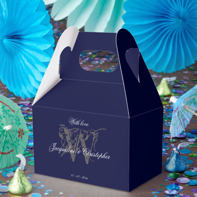 Elegant Classic Monogram & Names Navy Blue Wedding Favour Box (Party)