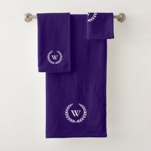 Elegant Classic Monogram Navy Blue Towel Set