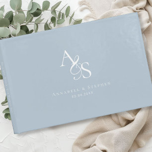 Elegant, Classic, Monogram, Powder-Blue, Wedding Guest Book