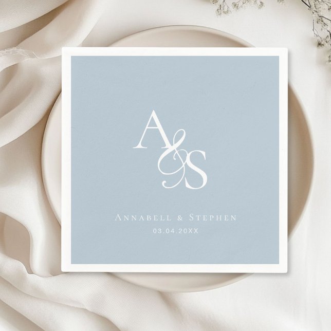 Elegant, Classic, Monogram, Powder-Blue Wedding Napkin (Elegant, Classic, Monogram, Powder Blue, Wedding Napkin with your name and date.)