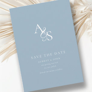 Elegant, Classic, Monogram, Powder-Blue, Wedding Save The Date