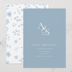 Elegant, Classic, Monogram, Powder-Blue, Wedding Save The Date