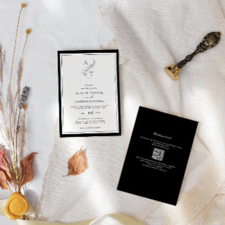 Elegant | Classic Monogram QR Code Wedding  Invitation