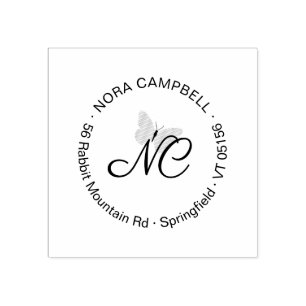 Elegant Classic Monogram Round Return Address Rubber Stamp
