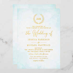 Elegant Classic Monogram Turquoise Gold Wedding