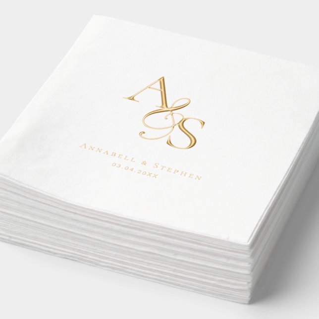 Elegant, Classic, Monogram, Wedding  Foil Napkins (Detail)