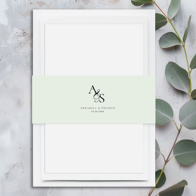 Elegant, Classic, Monogram, Wedding Invitation Belly Band (Elegant, Light-Green and White, Classic, Monogram, Wedding Invitation Belly Band)